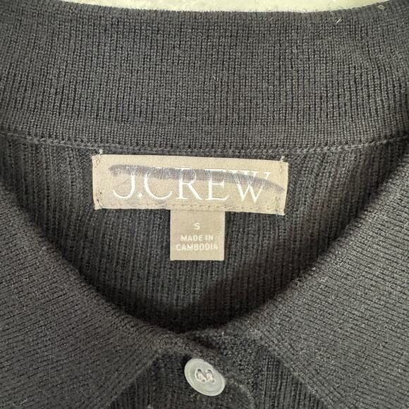 J.Crew Collared Button Up Collared Sweater SZ S Black Merino Wool Ribbed Stretch - Picture 3 of 6